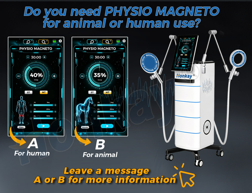 Two screens showing the same magneto therapy device configured for human use and for animal use
