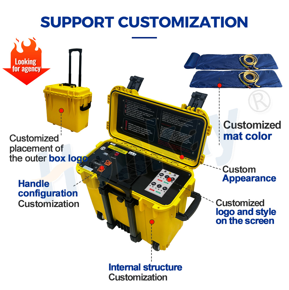 Customization diagram marking the outer case logo, handle configuration, mat colour, screen logo and internal structure on the dual mat system